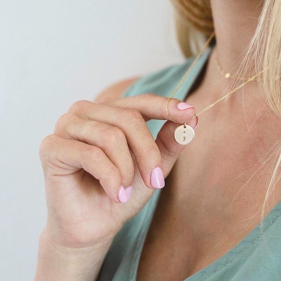 “Pause” Semicolon Minimalist Dainty Cute Necklace - Picture 6 of 6